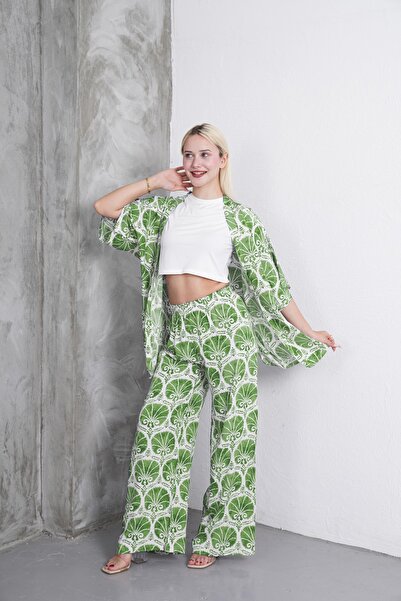 Clyfora Patterned Kimono - Crop Set