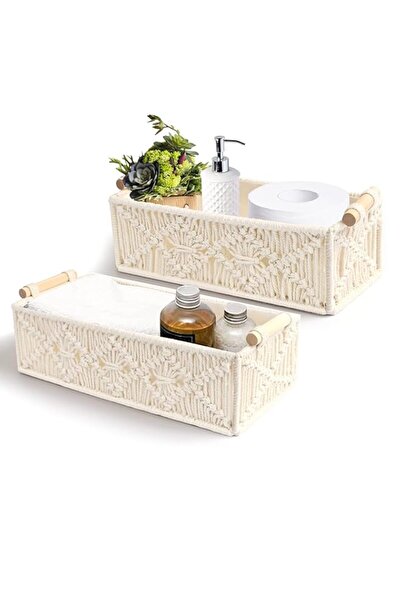 Generic سلال تخزين مكرميه من فيلاندو، سلال منسوجة للتنظيم مع مقابض وصناديق تخ...