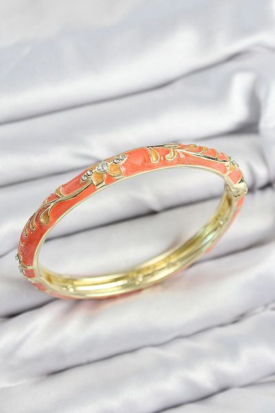 shopwave Mineli Brass Zircon Stone Orange Flower Motif Gold Women's Handcuffs