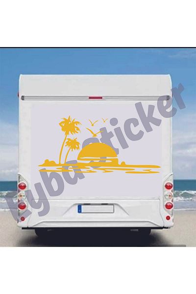 EYBA STİCKER Sea Palm Sunset 118X55Cm Caravan Camping Sticker
