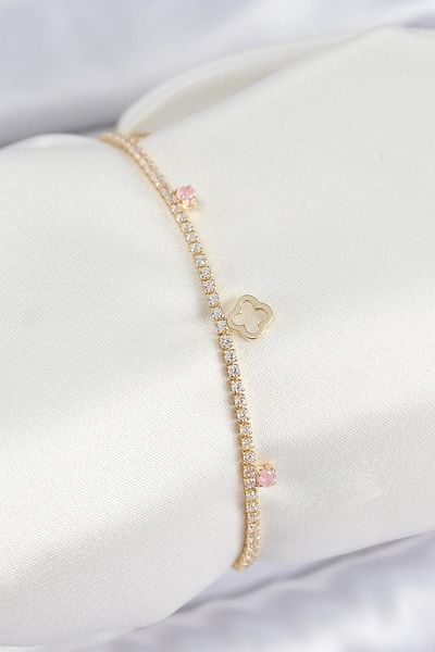 shopwave Brass Zircon Stone Clover Model Gold Color Women's Bracelet