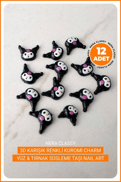 Nera Classy زينة أظافر ساحرة ثلاثية الأبعاد ذات ألوان مختلطة، LoliPop-Kuromi-Hello Kitty Charmler