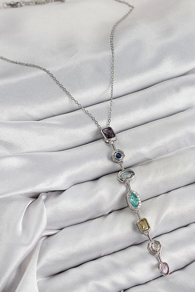 shopwave Brass Colored Zircon Stone Model Silver Color Women's Y Necklace