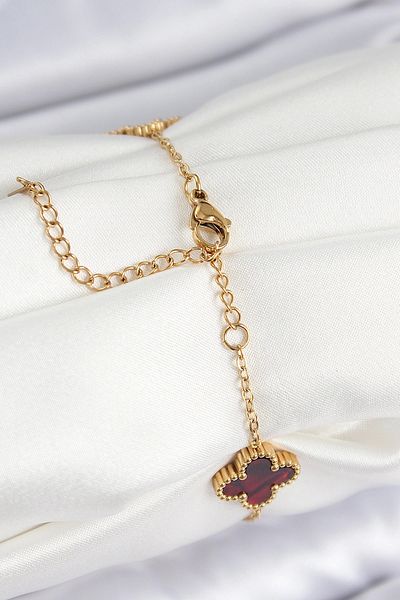 shopwave 316L Steel Pearlescent Red Gold Color Clover Women's Bracelet