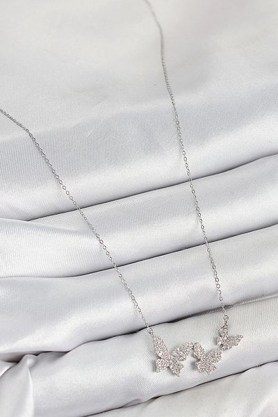 shopwave Brass Zircon Stone Butterfly Model Silver Color Women's Necklace