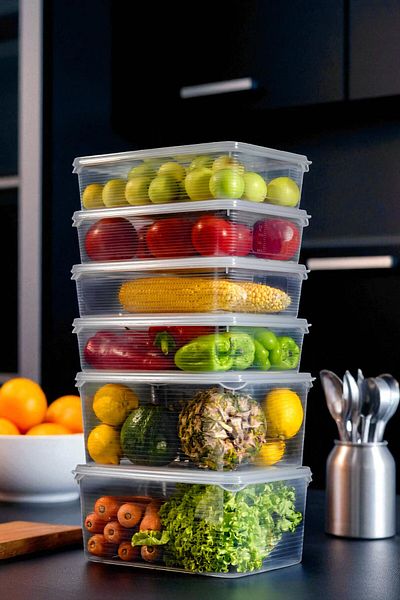 Ecolux 2 Pieces 6Lt + 4 Pieces 3.5Lt Mega Vacuum Leakproof Crisper Storage Container Set - Refrigerator Organizer