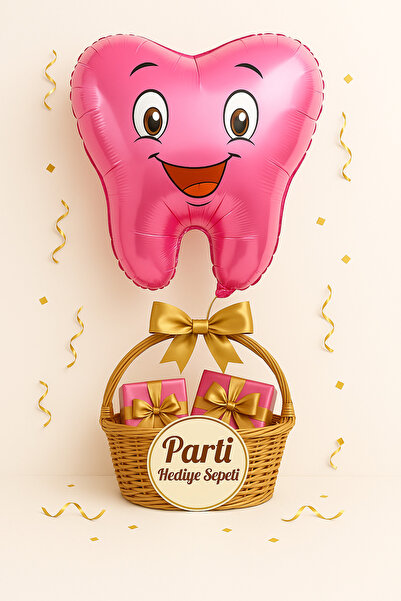 parti hediye sepeti İlk Diş Folyo Balon Pembe | Kız Bebek Diş Buğdayı Parti B...
