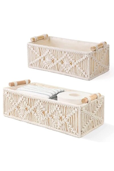 Generic Angju Macrame Storage Baskets Boho Decor Box Handmade Woven Decorative Countertop Toilet Tank Shelf