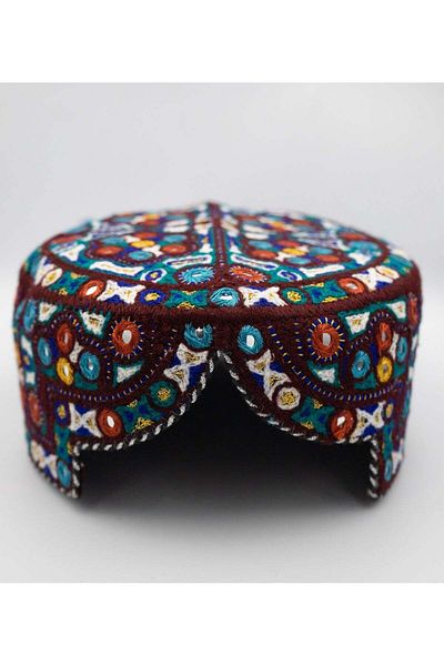 Generic Handmade Sindhi Embroidered Cap - Traditional Ajrak & Mirror Work (Kids' Cultural Headwear)