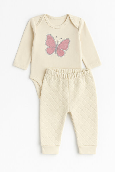 İZYALİF BABY Kız Bebek 3lü Kelebekli Takım Hırkalı Mevsimlik Pamuklu