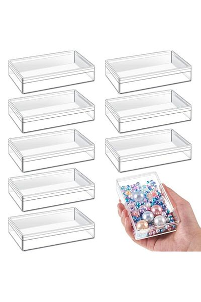 Generic SYOSI 8 Pieces Clear Acrylic Plastic Jewelry Box Mini Storage Box Mini Cube Containers with Lids St