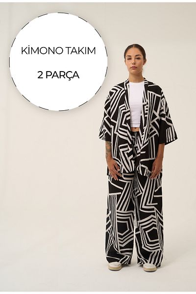ClubSpaceAstro Viscose Kimono Set – Trousers and Long Kimono – Stylish and Comfortable Combination