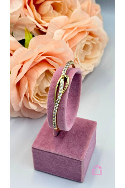 Moond Accessories Çelik Zirkon Taş Detaylı Gold Kelepçe Bileklik