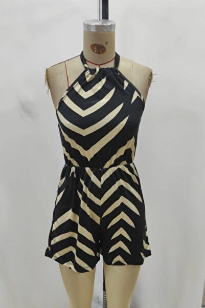 Mossta Patterned Halter Neck Single Jersey Jumpsuit - Black