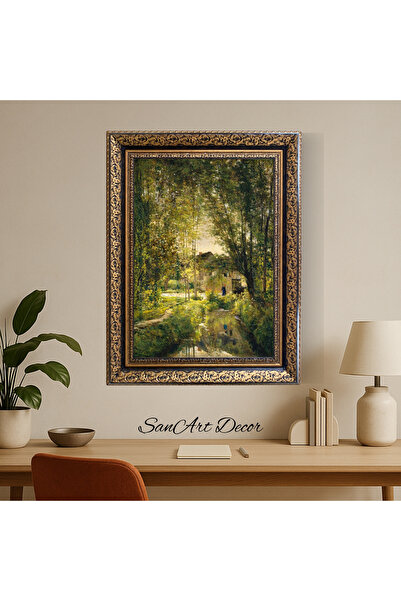 Sanart Pictură de epocă cu cadru, pictură imprimată în ulei, pictură înrămată, decor artistic, pictură peisaj