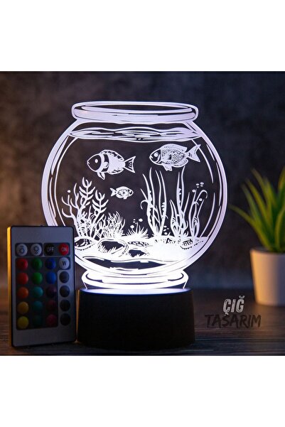 Çığ Tasarım 3D Işıklı Balık Fanus Lamba Uzaktan Kumandalı Akvaryum 3D Gece La...