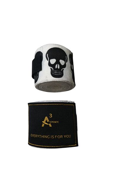 A³Store Boxing Bandage, Hand Wrap, Wrist and Hand Protector, Elastic Bandage, Big Skull Black 5 Meters