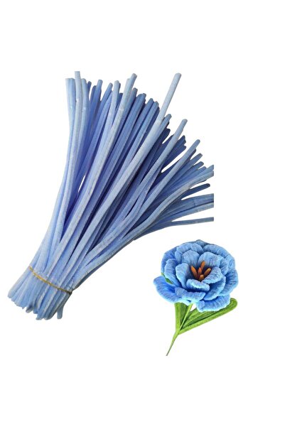 Hobialem 100 Adet Açık Mavi Şönil, Çiçek Yapımına Uygun Tüylü Tel, 30 Cm 6 Mm