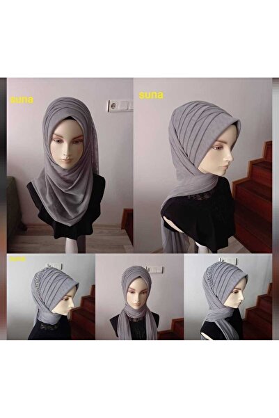 BERKE TUHAFIYE AKSESUAR وشاح برقع رمادي داكن مع إكسسوارات، نموذج برقع جاهز، ش...