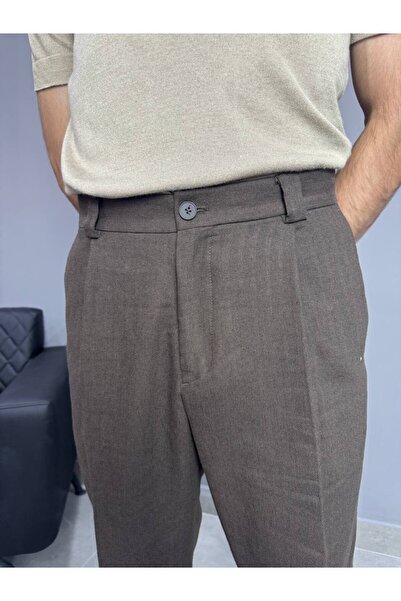 Kahverengi Baggy Keten Pantolon