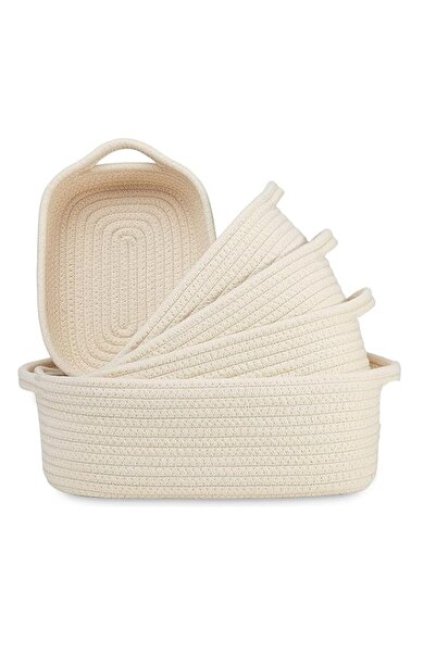 Generic سلة تخزين TAME، 5 قطع من سلال منسوجة من القطن الطبيعي لتنظيم صناديق ا...