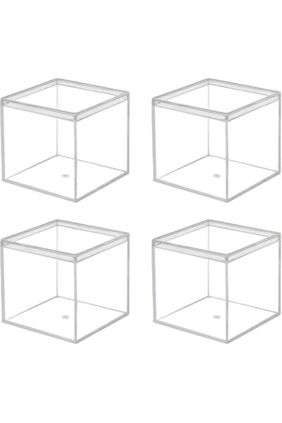 Generic Clear Acrylic Plastic Square Cube, 4 Pack Small Plastic Storage Box w...