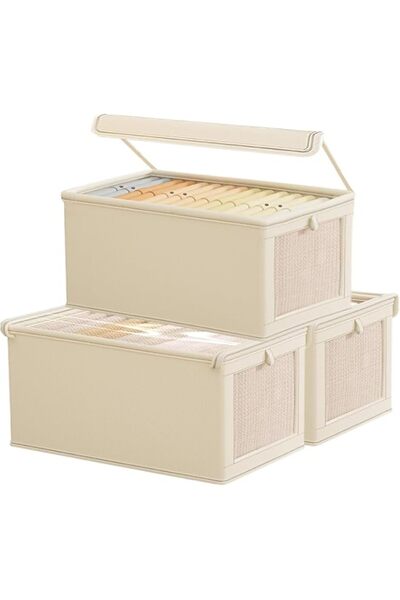 Generic سلال تخزين كبيرة للأرفف، 3 صناديق سلال قماشية قابلة للطي مع نافذة شفا...