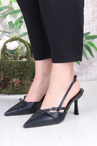 fort 2105 Ceyn Skin Cross Double Buckle Detailed Open Back Heeled Women's Shoes