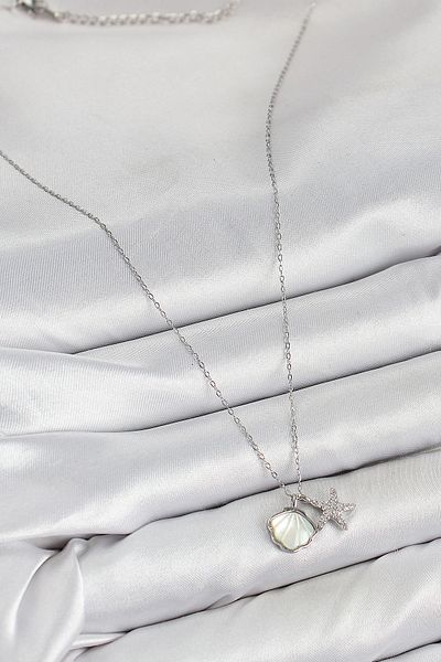 shopwave Brass Zircon Stone Oyster and Starfish Model Silver Color Women's Necklace