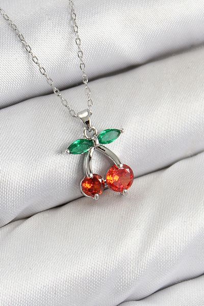shopwave Brass Zircon Stone Cherry Model Silver Color Women's Necklace