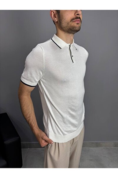 Polo Yaka Beyaz Triko T-Shirt