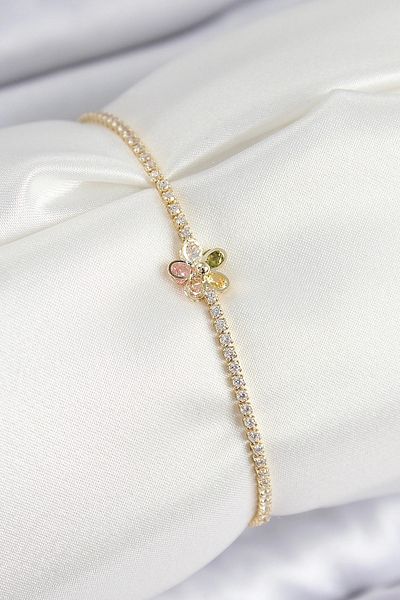 shopwave Brass Zircon Stone Daisy Model Gold Color Women's Bracelet
