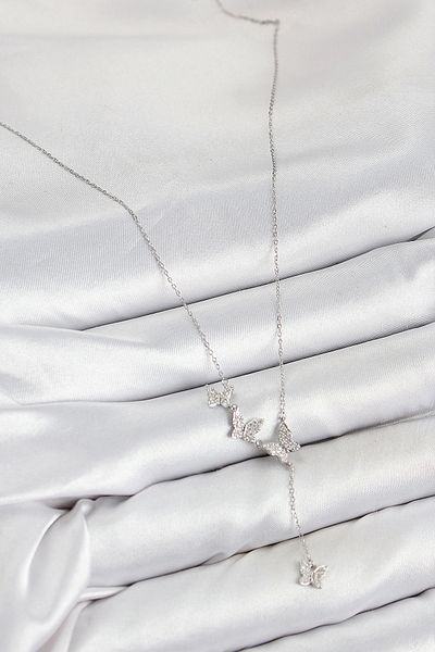 shopwave Brass Zircon Stone Butterfly Model Silver Color Women's Necklace
