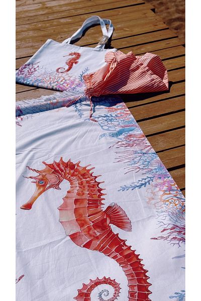 ELY PARKER Beach Set, Beach Towel and Beach Bag (Cotton and Panama Fabric)