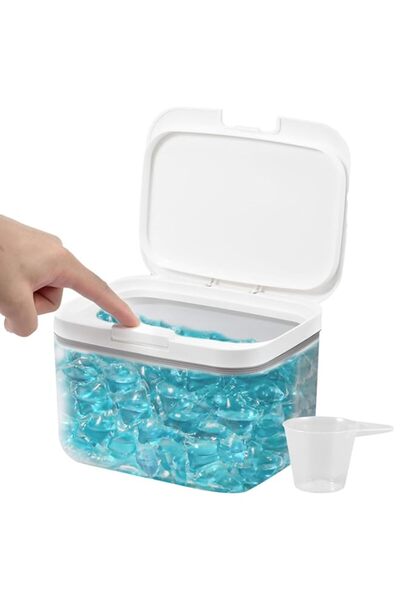 Generic حاوية تخزين كبسولات الغسيل سعة 2.8 لتر لتخزين مسحوق الغسيل، صندوق تخز...