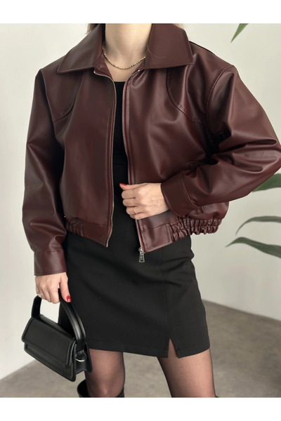 MEYASU Ženska prevelika bomber kožna jakna