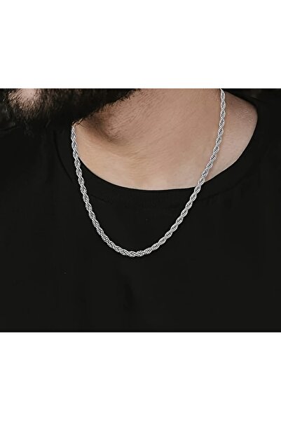 Tasarım قلادة ستيل سلسلة ملتوية رفيعة موديل 5 ملم سماكة 55 سم طول فضي