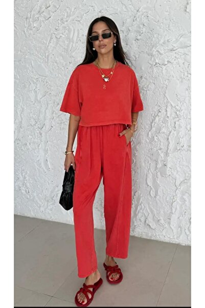 HİLALAKSESUAR10 STANDART BEDEN NAR ÇİÇEĞİ VEYA BEJ RENKLERDE ŞALVAR TİŞÖRT TAKIM