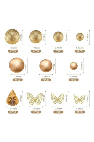 Baloane Vesele Premium Gold Cake Decoration with Balls and Butterflies TOP51