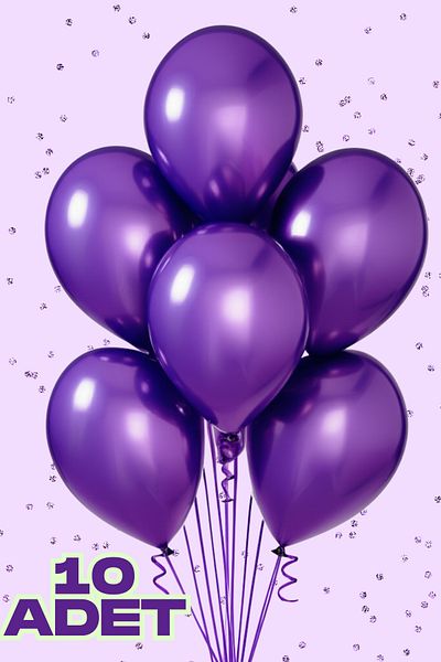 Baloncu Nene 10Pcs Metallic Purple Shiny Balloon Birthday Celebration Ornament and Material