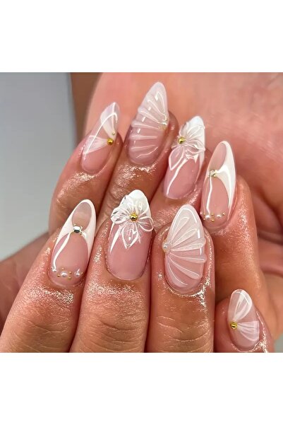 PİRAYE AKSESUAR 24'lü Çiçek Hamur Jel Kabartma Nail Art 3D Gold Charm Detay J...