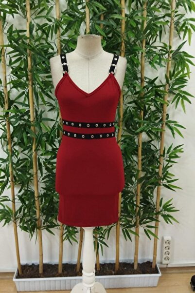 Mossta V-Neck Mini Crepe Dress with Bird's Eye Detail - Red