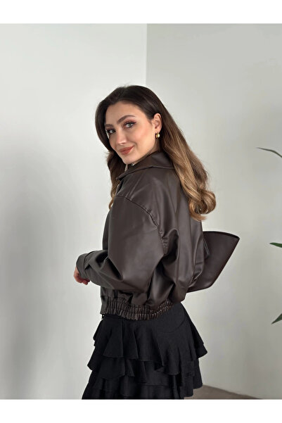 MEYASU Дамско кожено яке тип бомбър с голям размер