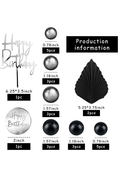 Baloane Vesele Premium Cake Decoration Black Silver Elegance TOP118