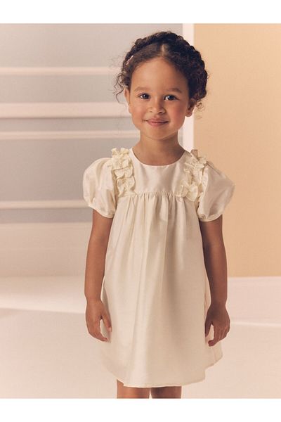 Next Baby Ivory Short Sleeve Taffeta Flounce Patterned Dress