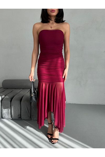 HOT HOT Asymmetric Tulle Strapless Lining Dress