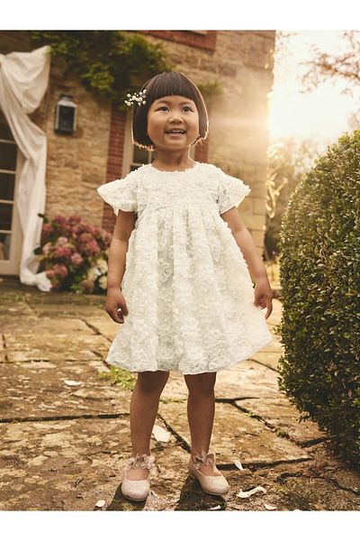 Next Baby Ivory Short Sleeve Three-Dimensional Pattern Dress