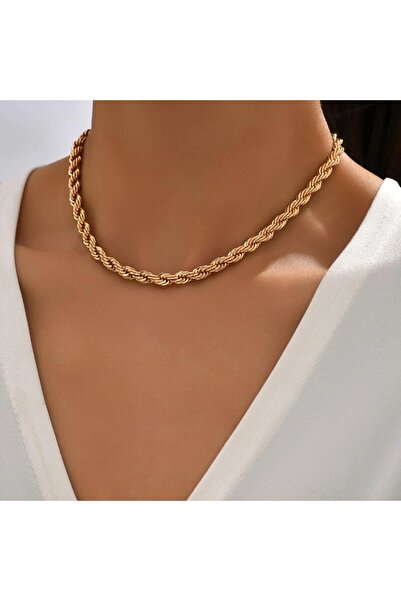 Tasarım قلادة ستيل سلسلة ملتوية رفيعة موديل 5 ملم سمك 55 سم طول ذهبي أصفر ذهبي
