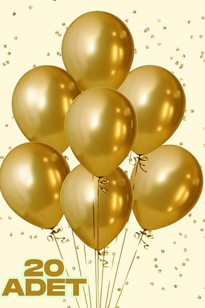 Baloncu Nene 20 Pieces Metallic Gold Shiny Balloon Birthday Celebration Ornament and Material