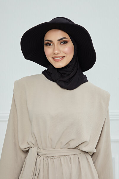 HIJAB VIP حجاب الشاطي مع قبعة -أسود